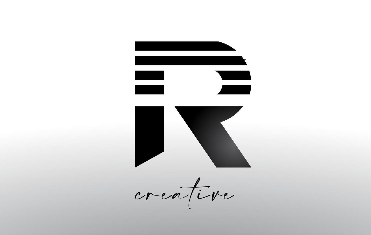 design de logotipo de letras letra r com linhas criativas cortadas na metade da carta vetor