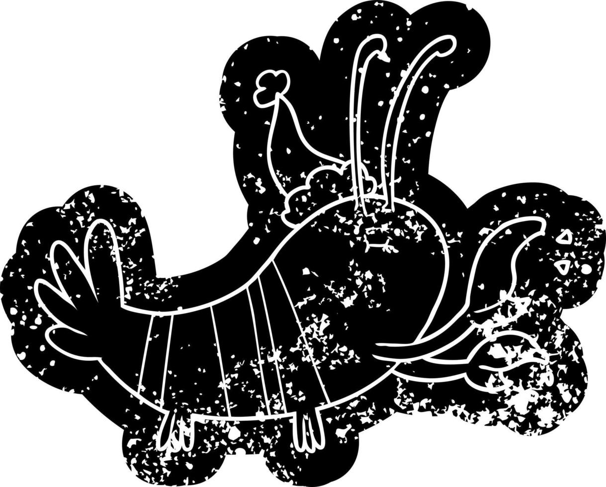 ícone angustiado dos desenhos animados de uma lagosta usando chapéu de papai noel vetor