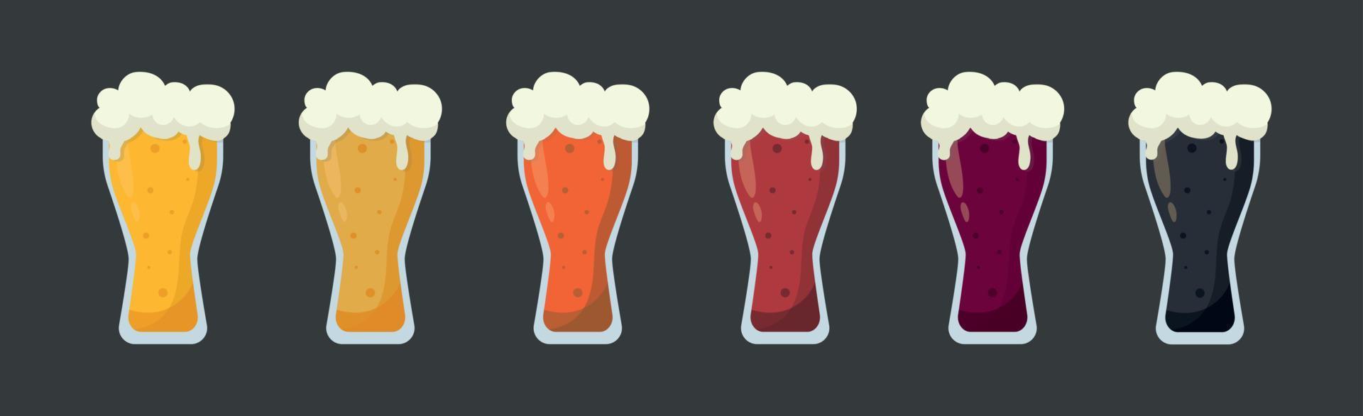 conjunto de 6 copos de diferentes tipos de cerveja - vetor