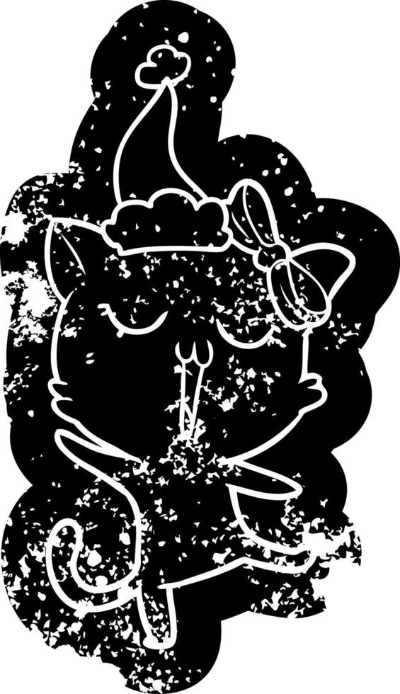 ícone angustiado dos desenhos animados de um gato usando chapéu de papai noel vetor