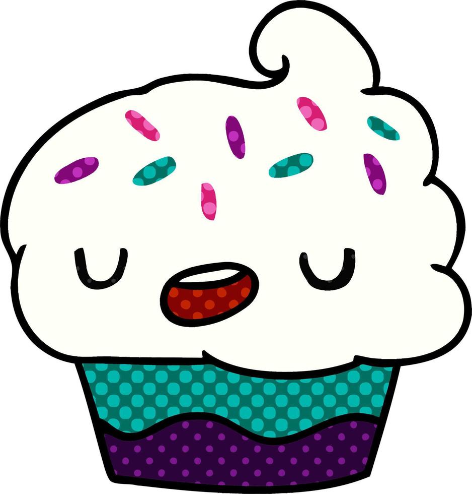 kawaii dos desenhos animados de um cupcake fofo vetor