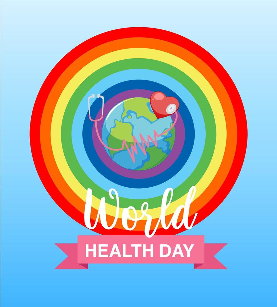 dia mundial da saúde com arco-íris no fundo vetor