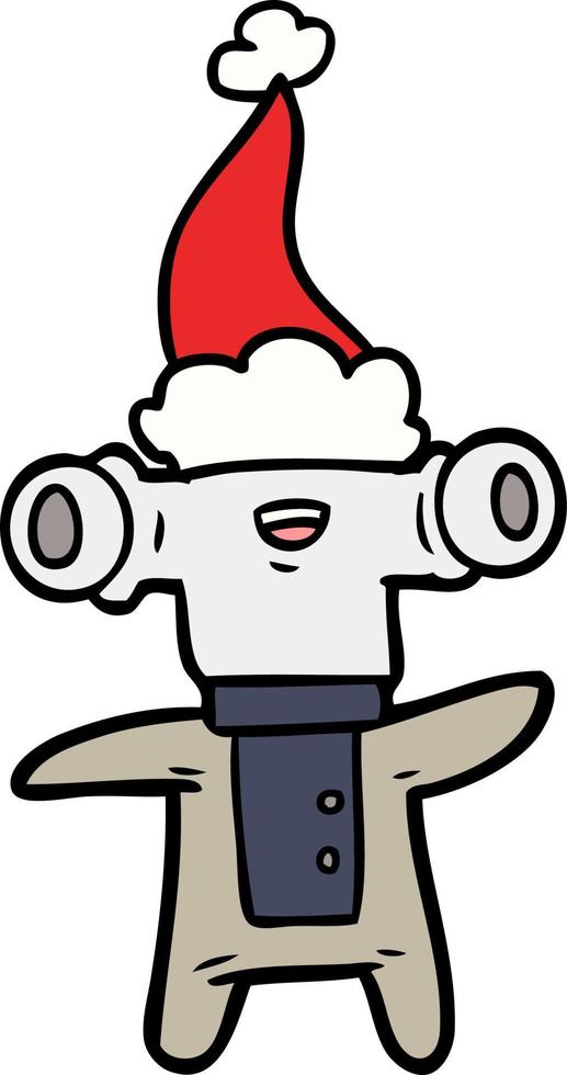 desenho de linha amigável de um alienígena usando chapéu de papai noel vetor