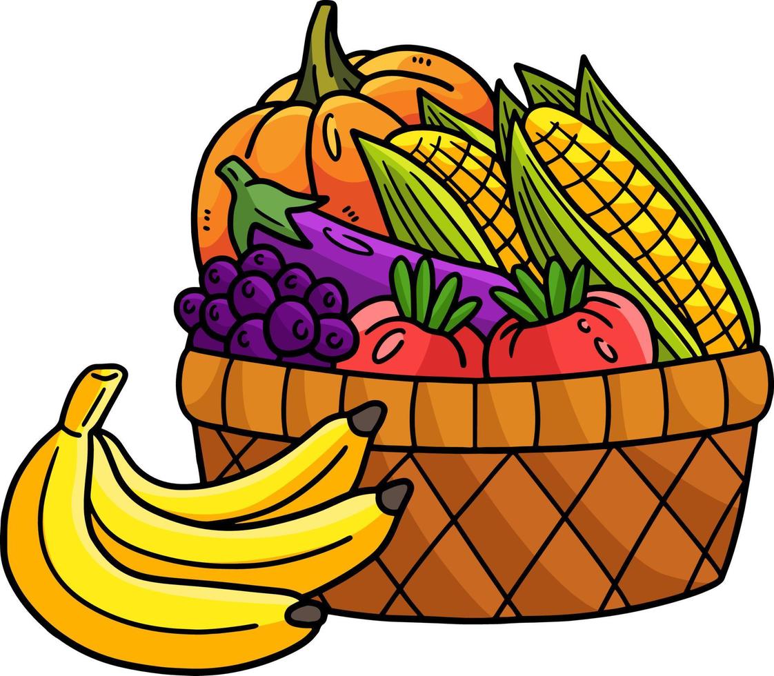 frutas na cesta clipart colorido dos desenhos animados vetor
