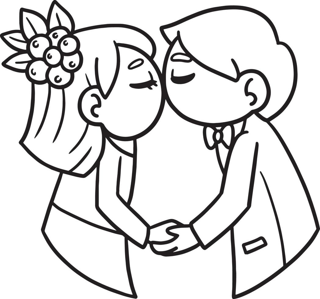 página para colorir de casal se beijando de casamento isolado vetor