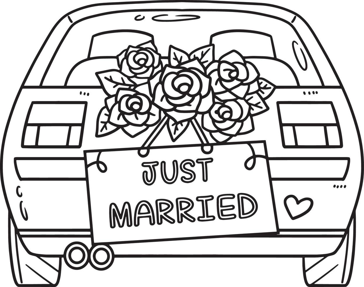 desenho de carro de casamento recém casado isolado para colorir vetor