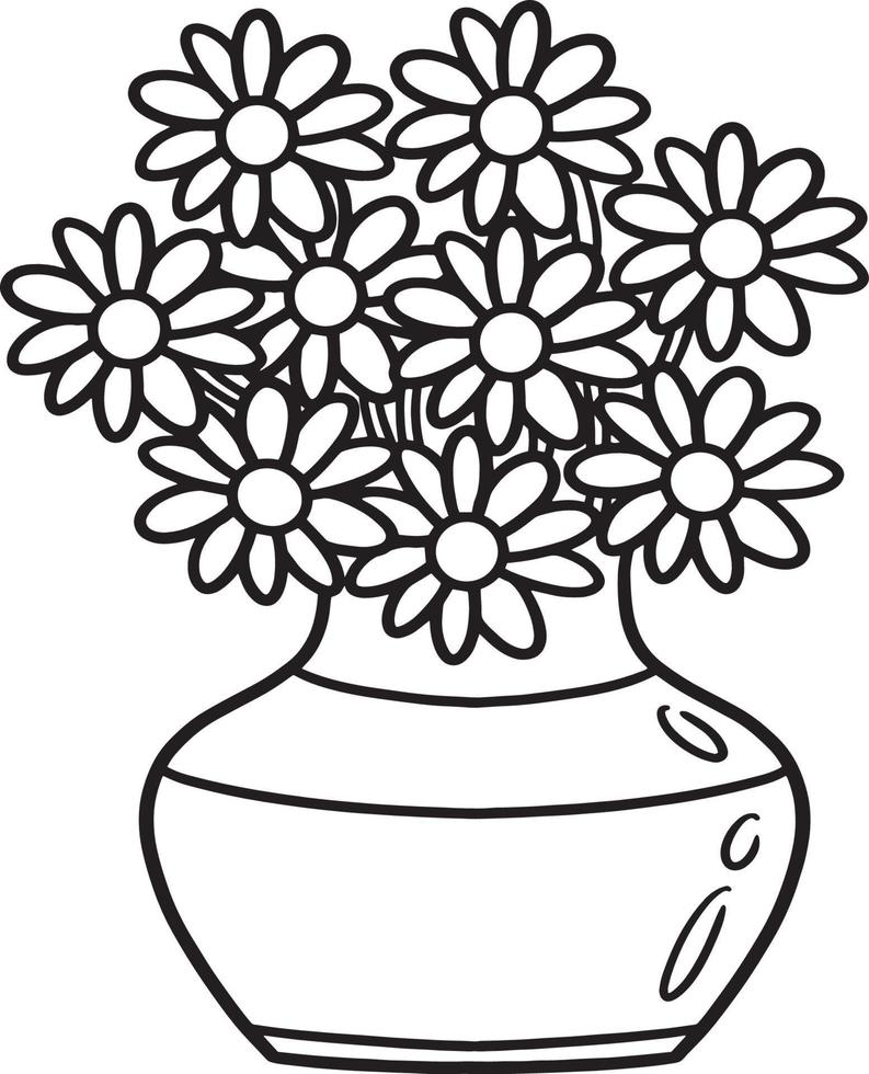 página para colorir isolada de vaso de flores para crianças vetor