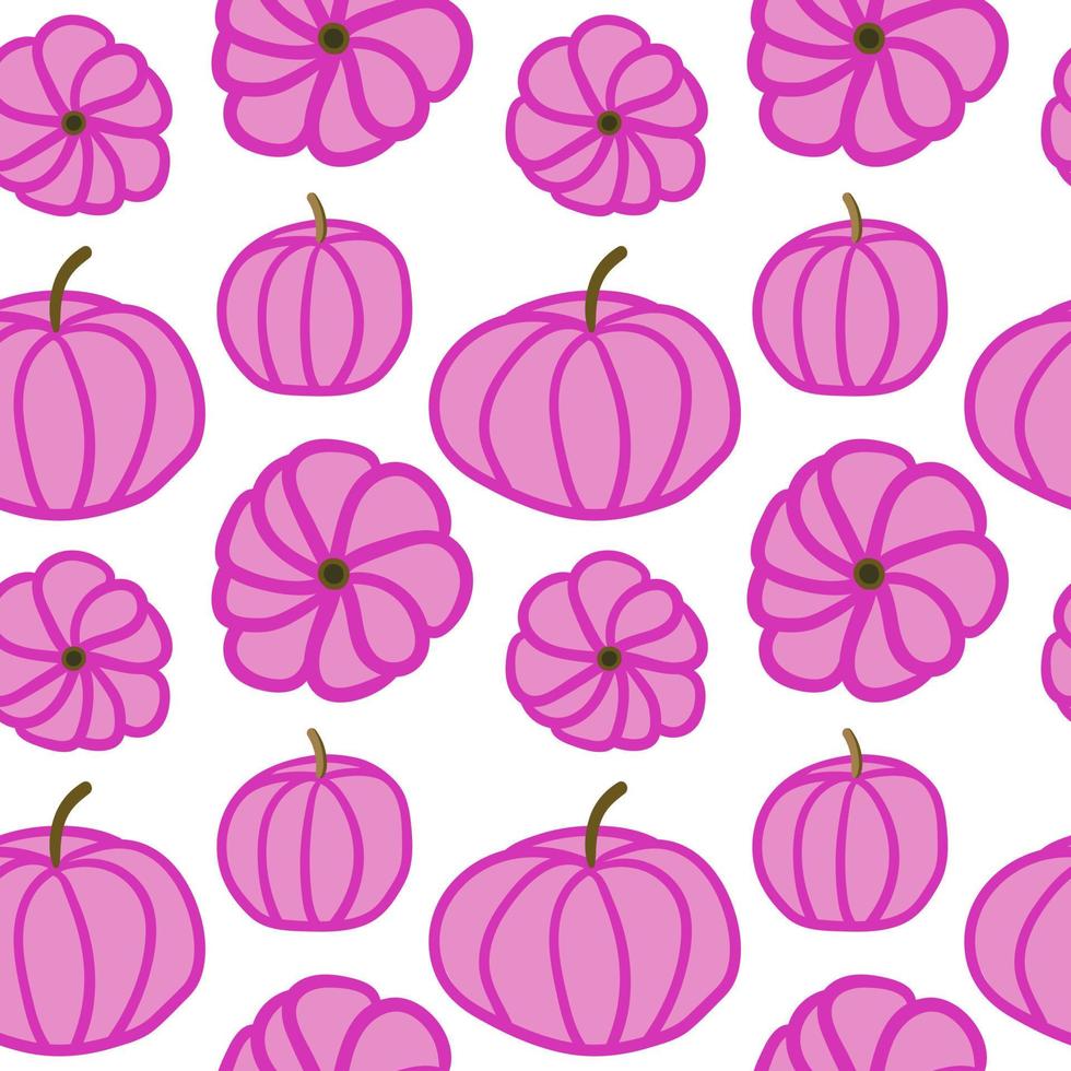 padrão sem emenda de abóbora rosa. abóbora de desenho vetorial isolada no fundo branco. decoração de halloween, papel de parede, têxtil. vetor