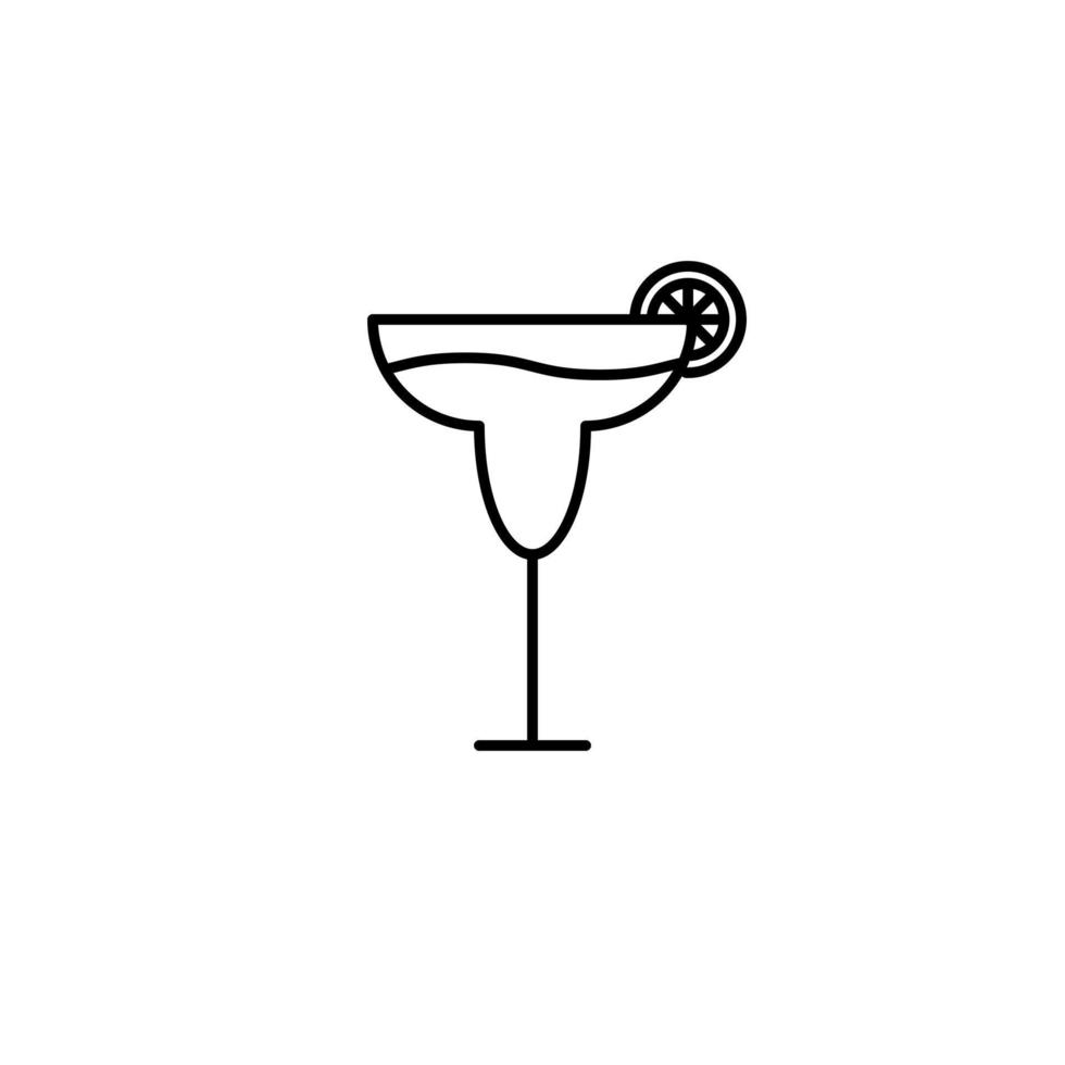 ícone de copo de vinho ou cálice com fatia de limão em fundo branco. simples, linha, silhueta e estilo clean. Preto e branco. adequado para símbolo, sinal, ícone ou logotipo vetor