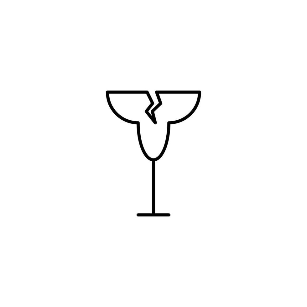 copo de vinho rachado ou ícone de vidro cálice em fundo branco. simples, linha, silhueta e estilo clean. Preto e branco. adequado para símbolo, sinal, ícone ou logotipo vetor