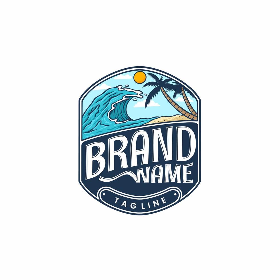 vetor de desenhos animados de verão de surf de praia de logotipo