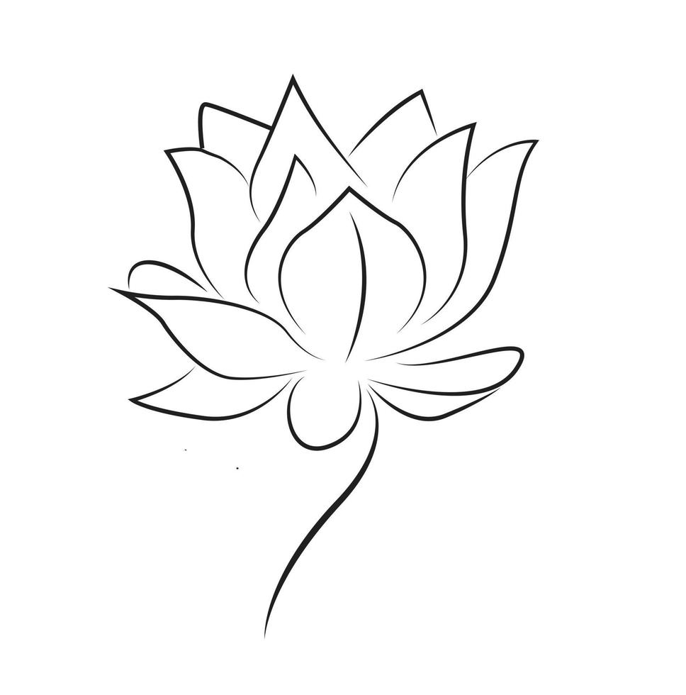 lótus de silhueta de desenho de tatuagem de logotipo em estilo de arte de linha em fundo branco vetor