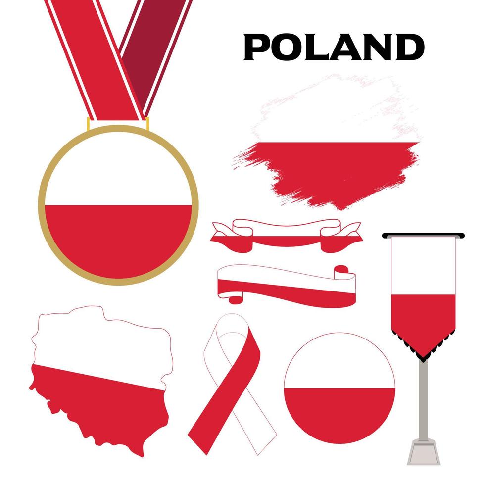 coleção de elementos com o modelo de design da bandeira da polônia vetor