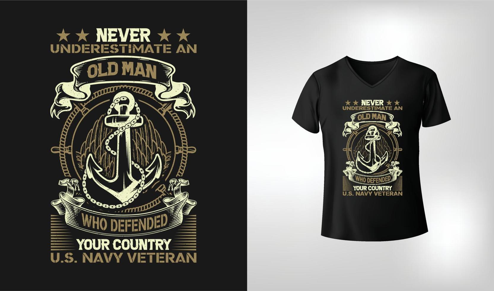 design de camiseta vintage veterano da marinha americana vetor