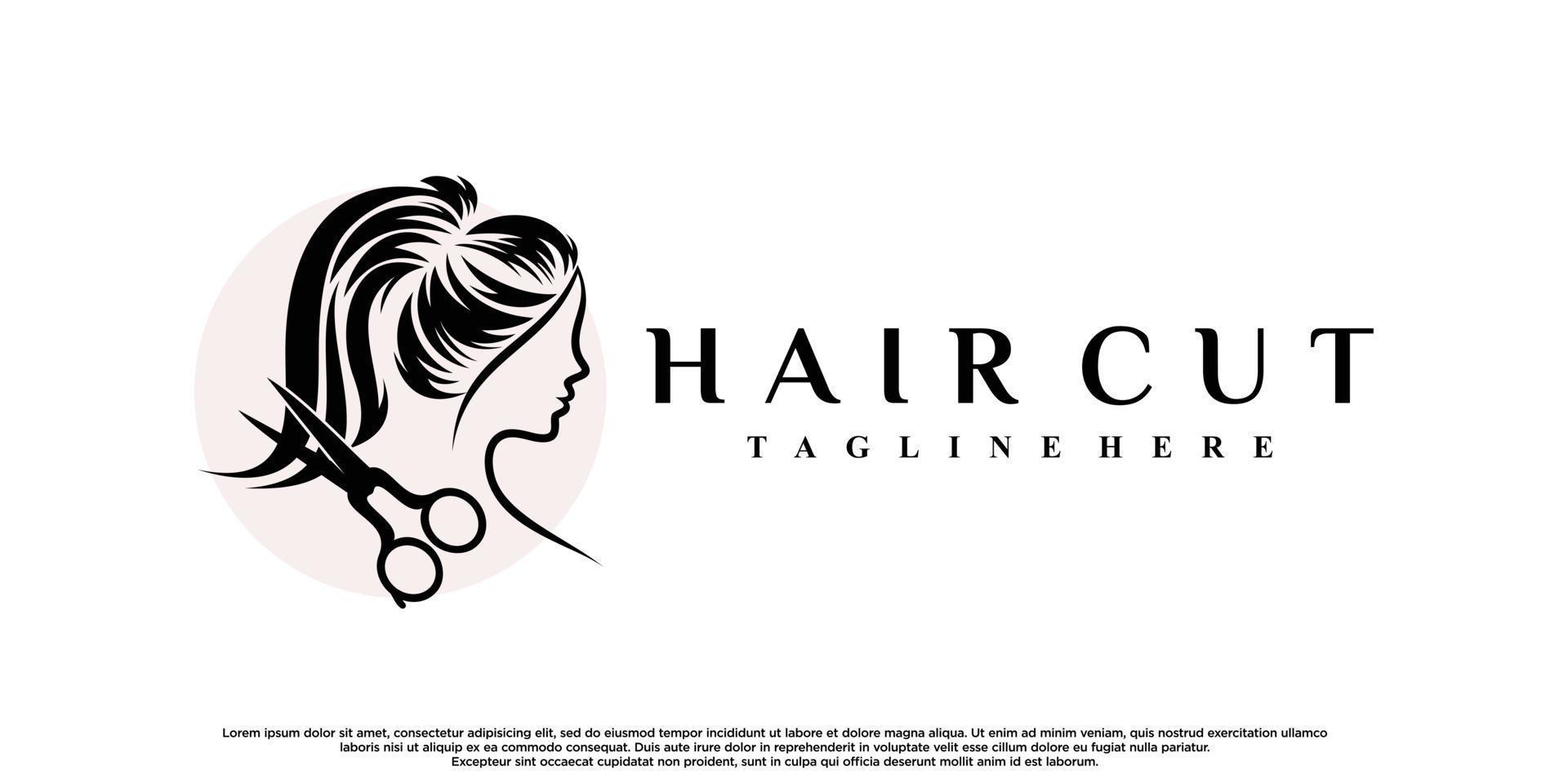 design de logotipo de ícone de corte de cabelo para mulheres com vetor premium de conceito moderno