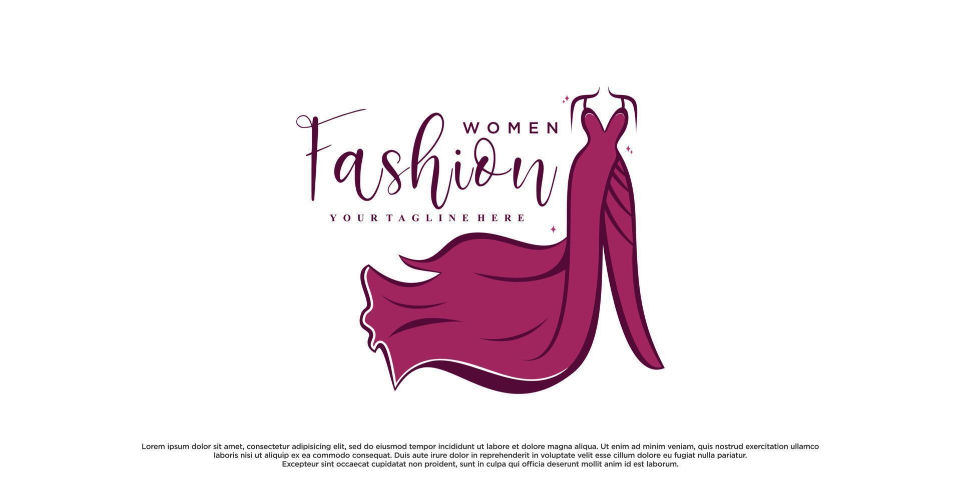 design de logotipo de moda com vetor premium de moda de vestido