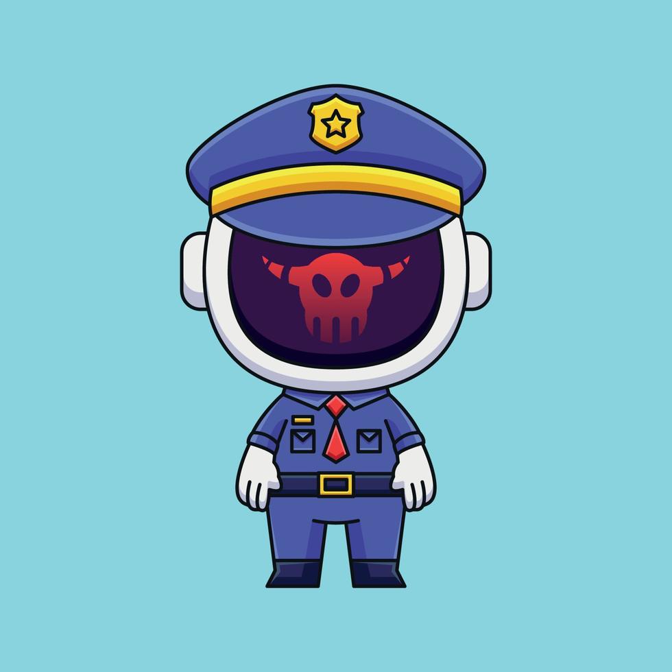 fofo astronauta malvado da polícia doodle conceito desenhado à mão vetor ilustração do ícone kawaii