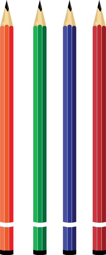 um conjunto de lápis vermelho, azul, verde e laranja de cores vivas vetor