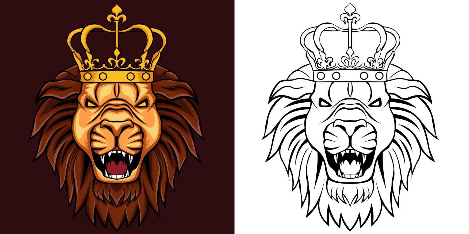 cabeça de leão com ilustração vetorial de coroa vetor