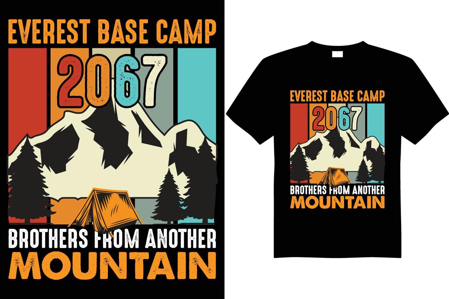 design de camiseta do acampamento base da montanha 2067 vetor