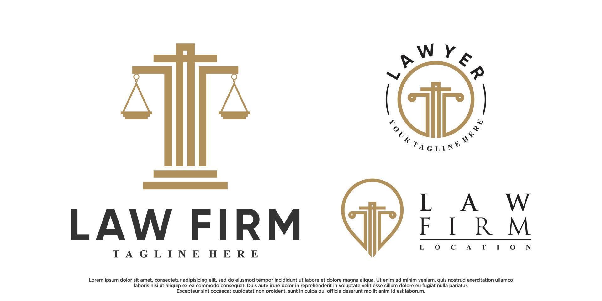 conjunto de design de logotipo de advogado ou justiça com vetor premium de conceito criativo