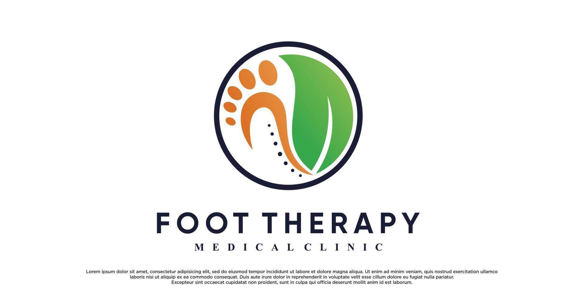 design de logotipo de terapia do pé com elemento de folha e vetor premium de conceito exclusivo