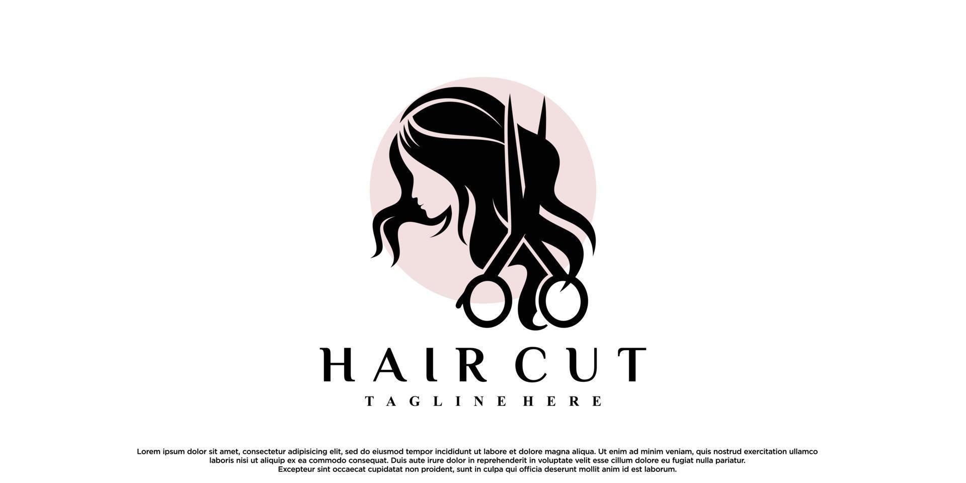 design de logotipo de ícone de corte de cabelo para mulheres com vetor premium de conceito moderno