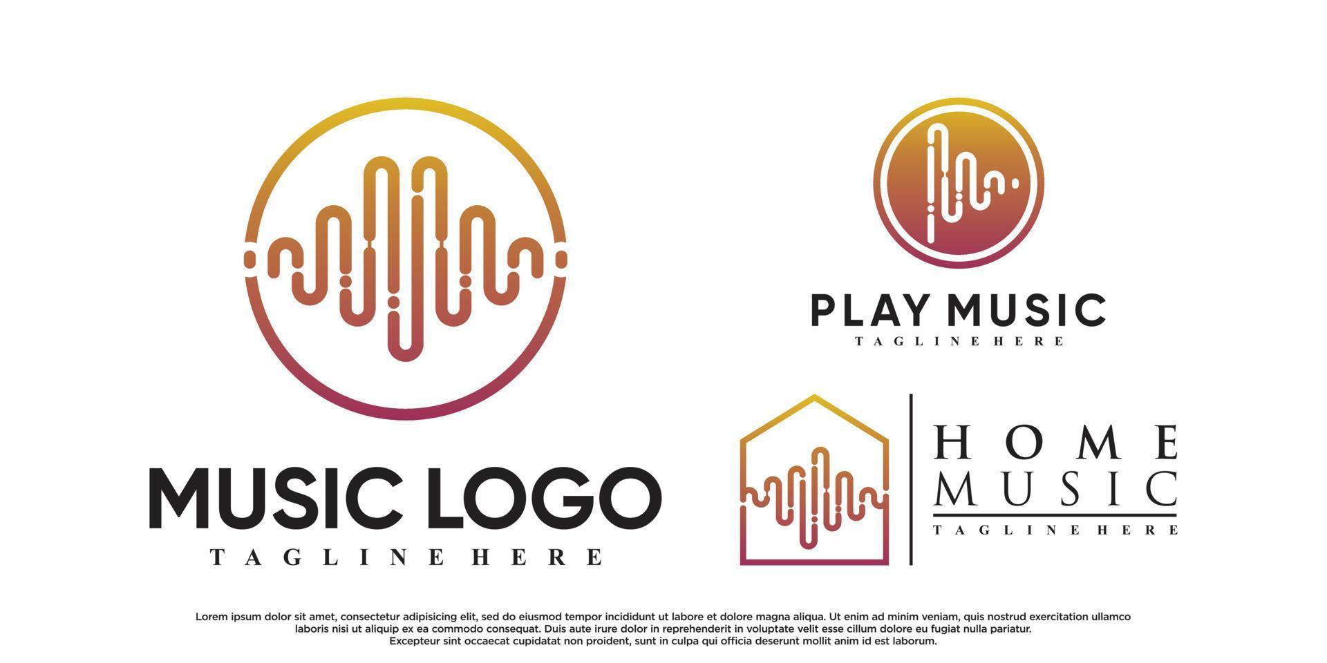 conjunto de design de logotipo de mídia de música com vetor premium de conceito moderno