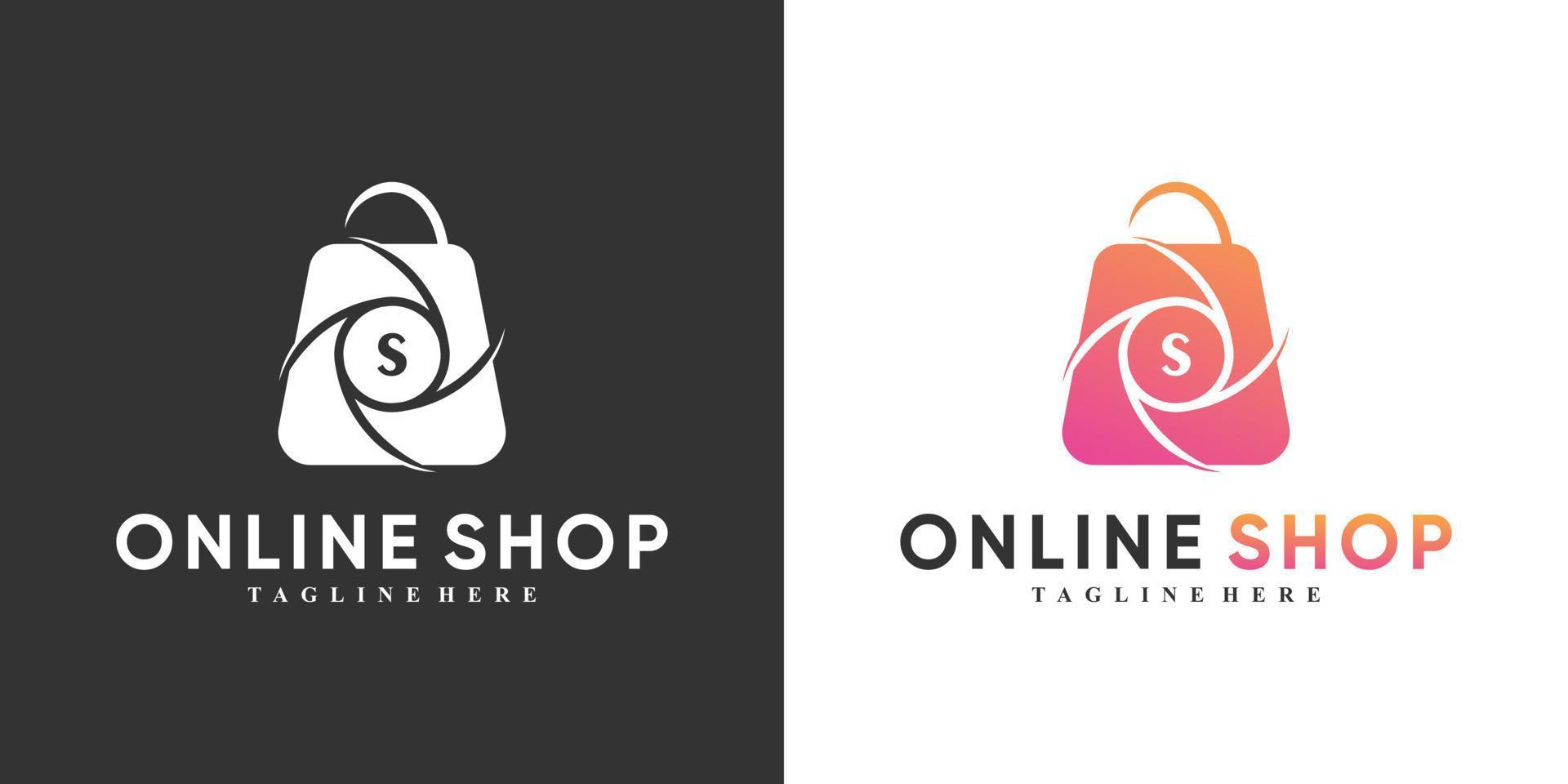 design de logotipo de loja online com vetor premium de conceito moderno