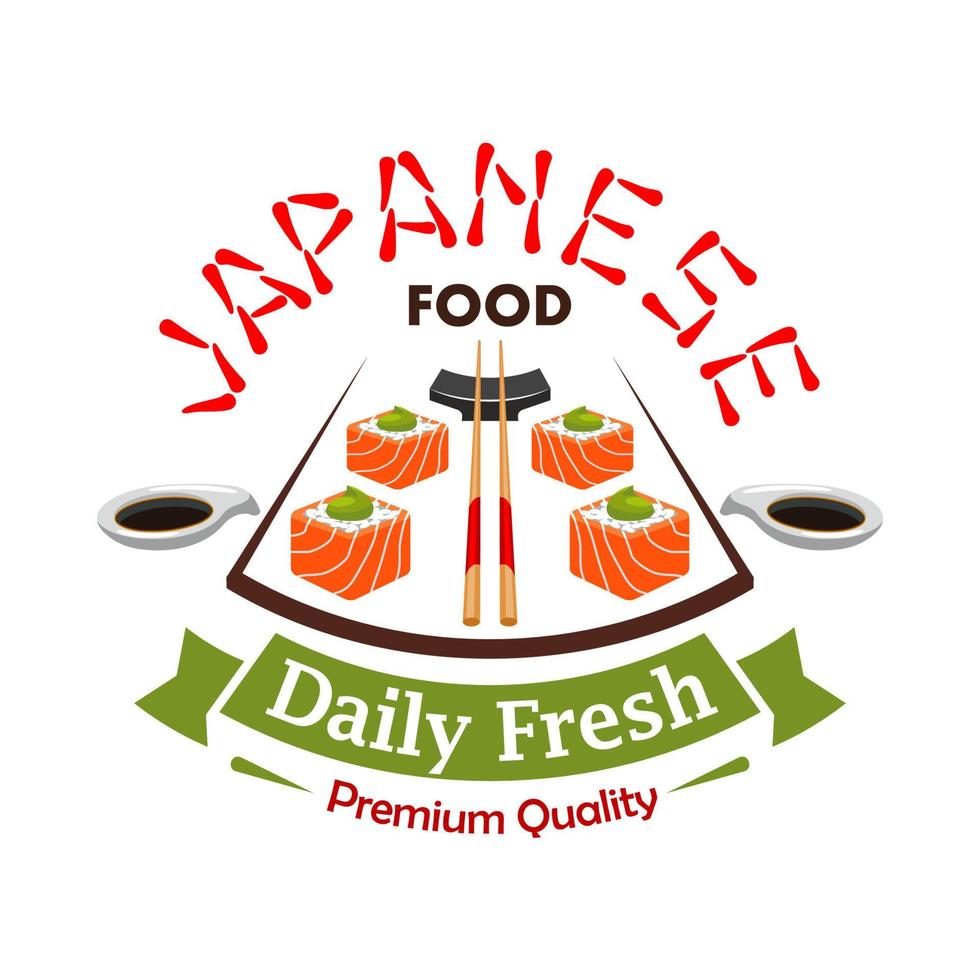 emblema de rótulo de vetor de alimentos frescos diários japoneses