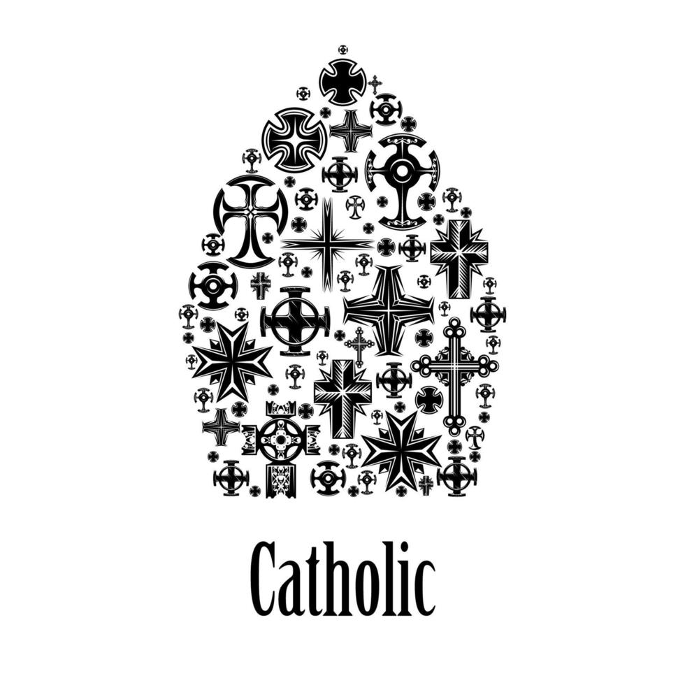 ícone de mitra católica de elementos cruzados do cristianismo vetor