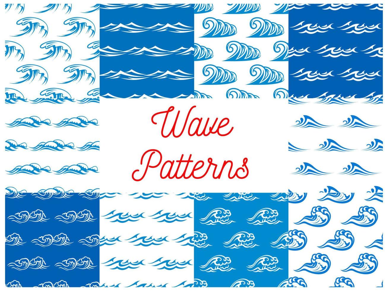 conjunto de padrões sem emenda de ondas do oceano azul e branco vetor