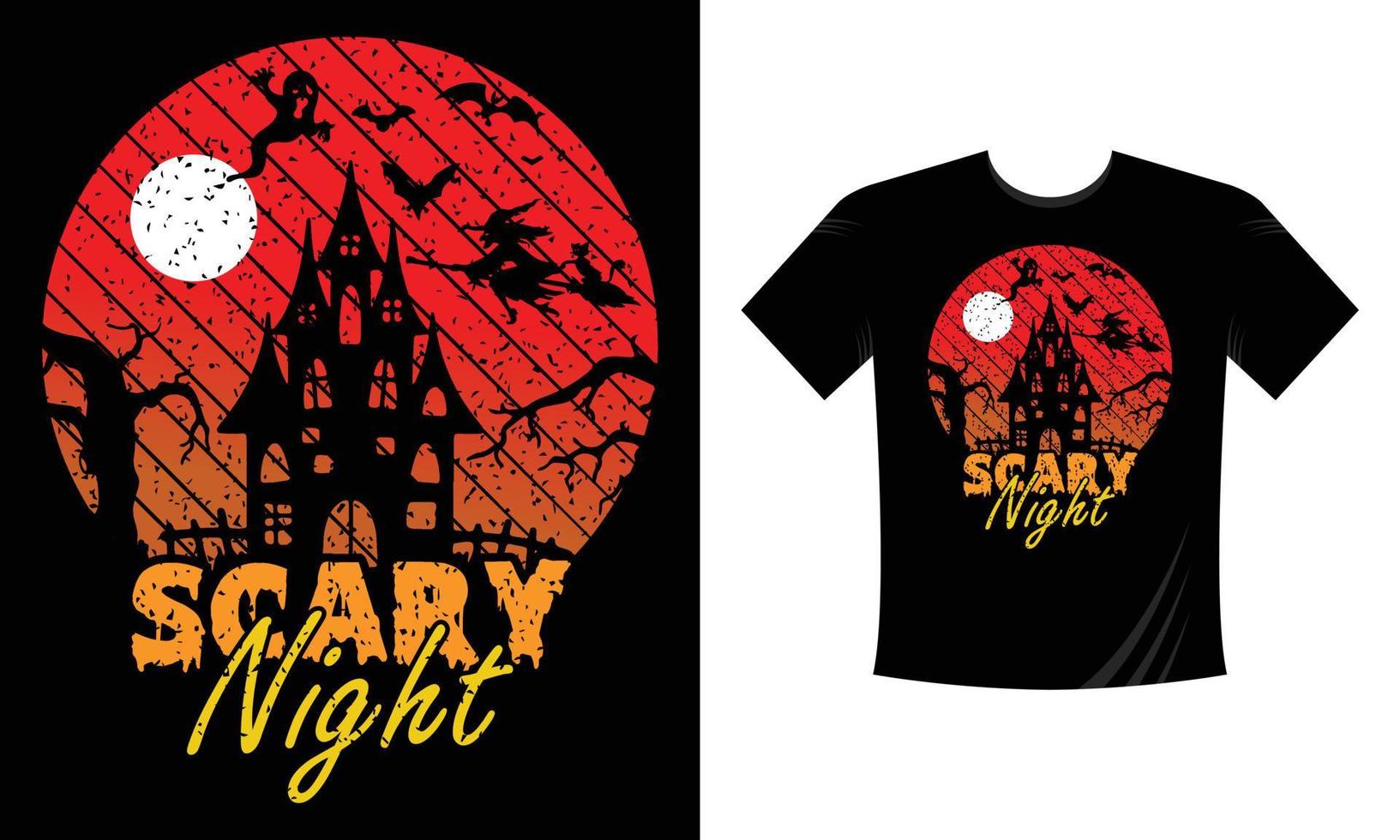 modelo de design de camiseta de halloween de noite assustadora 2021 2022 modelo de design de camiseta feliz dia das bruxas fácil de imprimir para todos os fins para homens, mulheres e crianças vetor