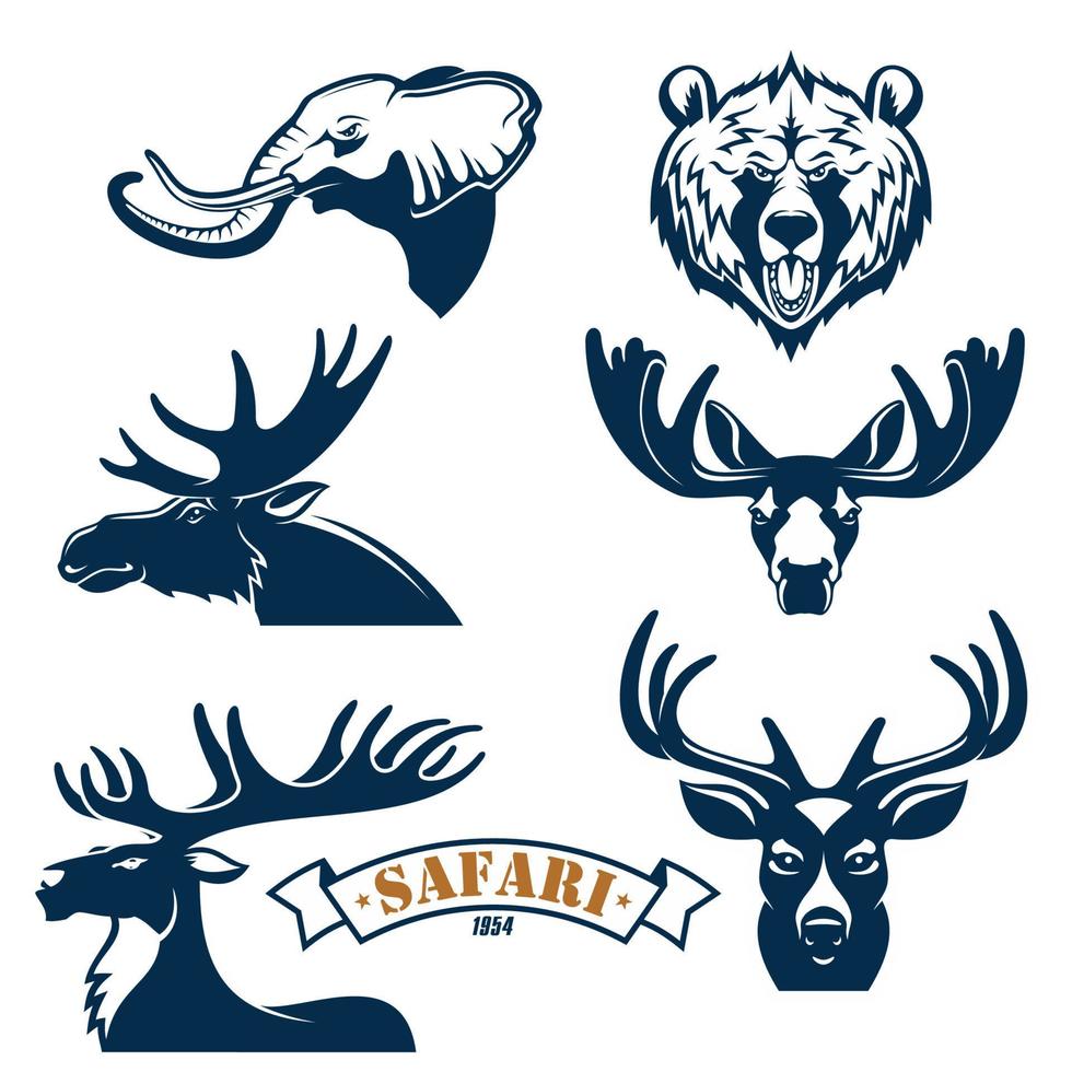 conjunto de ícones de vetor de clube de caça de animais