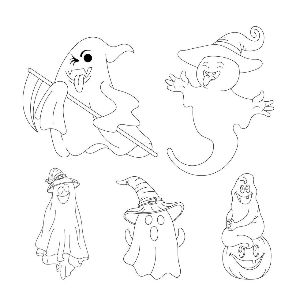 ilustração de arte de linha fantasma de halloween para colorir página vetor