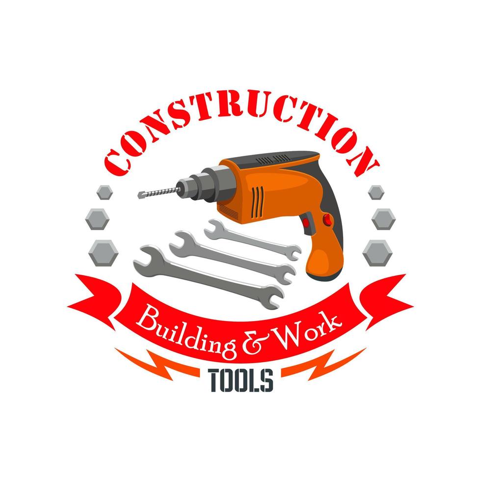 construção, sinal de ferramentas de trabalho de construção vetor