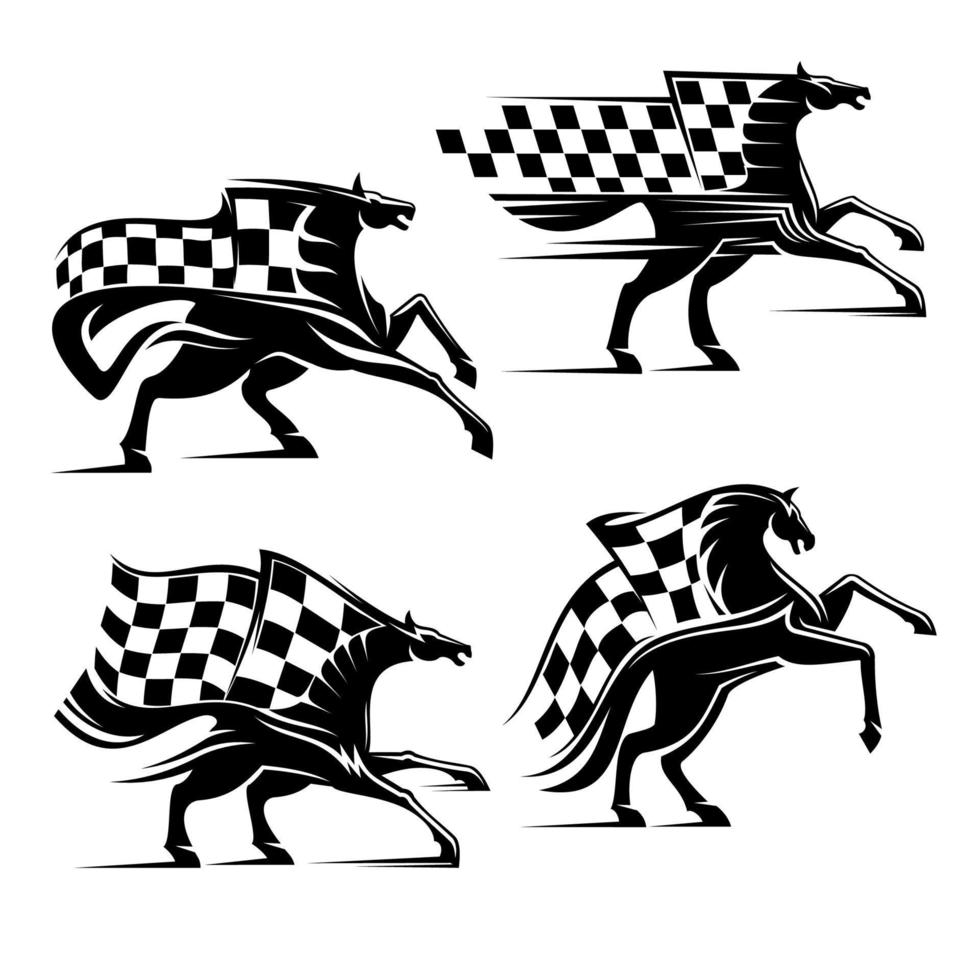 cavalo com bandeira quadriculada. ícones do esporte de corrida vetor