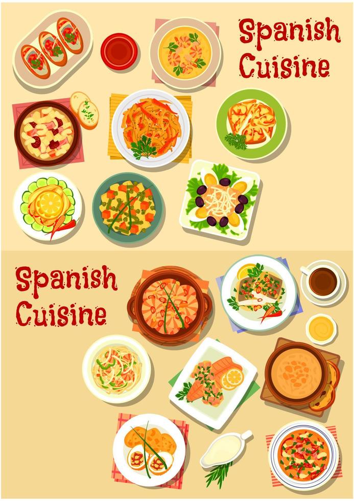 cenografia de ícones de pratos de frutos do mar de cozinha espanhola vetor