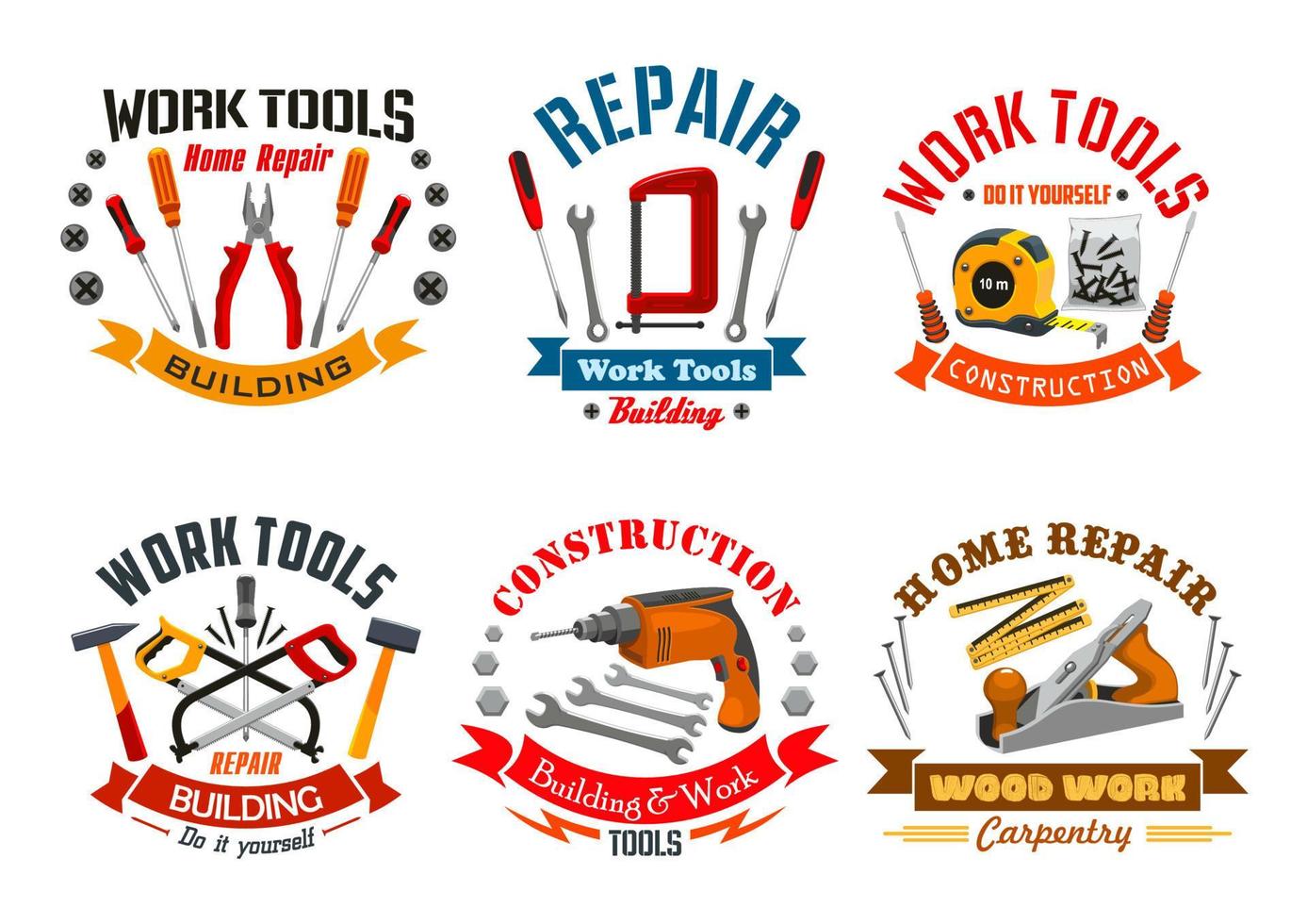 conjunto de ícones de vetor de ferramentas de trabalho de reparo