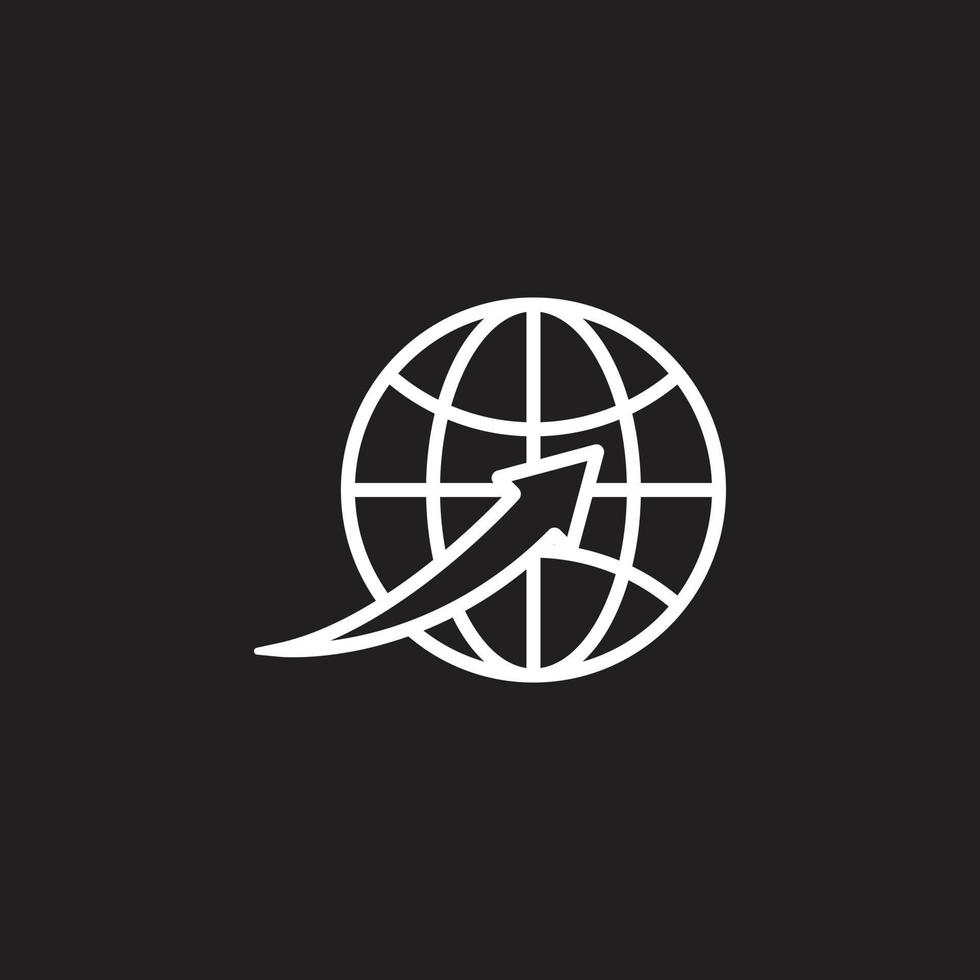 eps10 branco vector internet ou vá para a web com ícone de arte de linha de seta isolado em fundo preto. símbolo de contorno do globo em um estilo moderno simples e moderno para o design do seu site, logotipo e aplicativo móvel