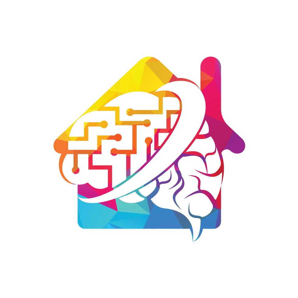 design de logotipo de casa de cérebro digital. o logotipo da neurologia pensa o conceito da ideia. vetor