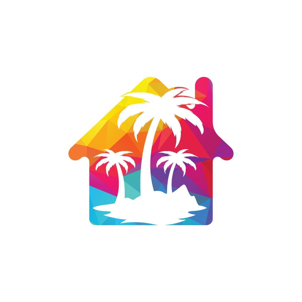 casa e a praia com design de logotipo de vetor de palmeira. design de logotipo de casa de praia.