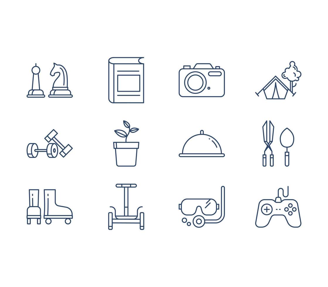 conjunto de ícones de hobbies e atividades vetor