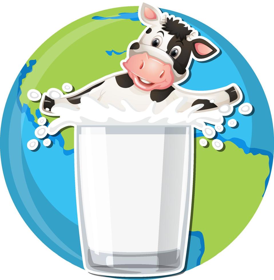 vaca de desenho animado com um copo de leite vetor