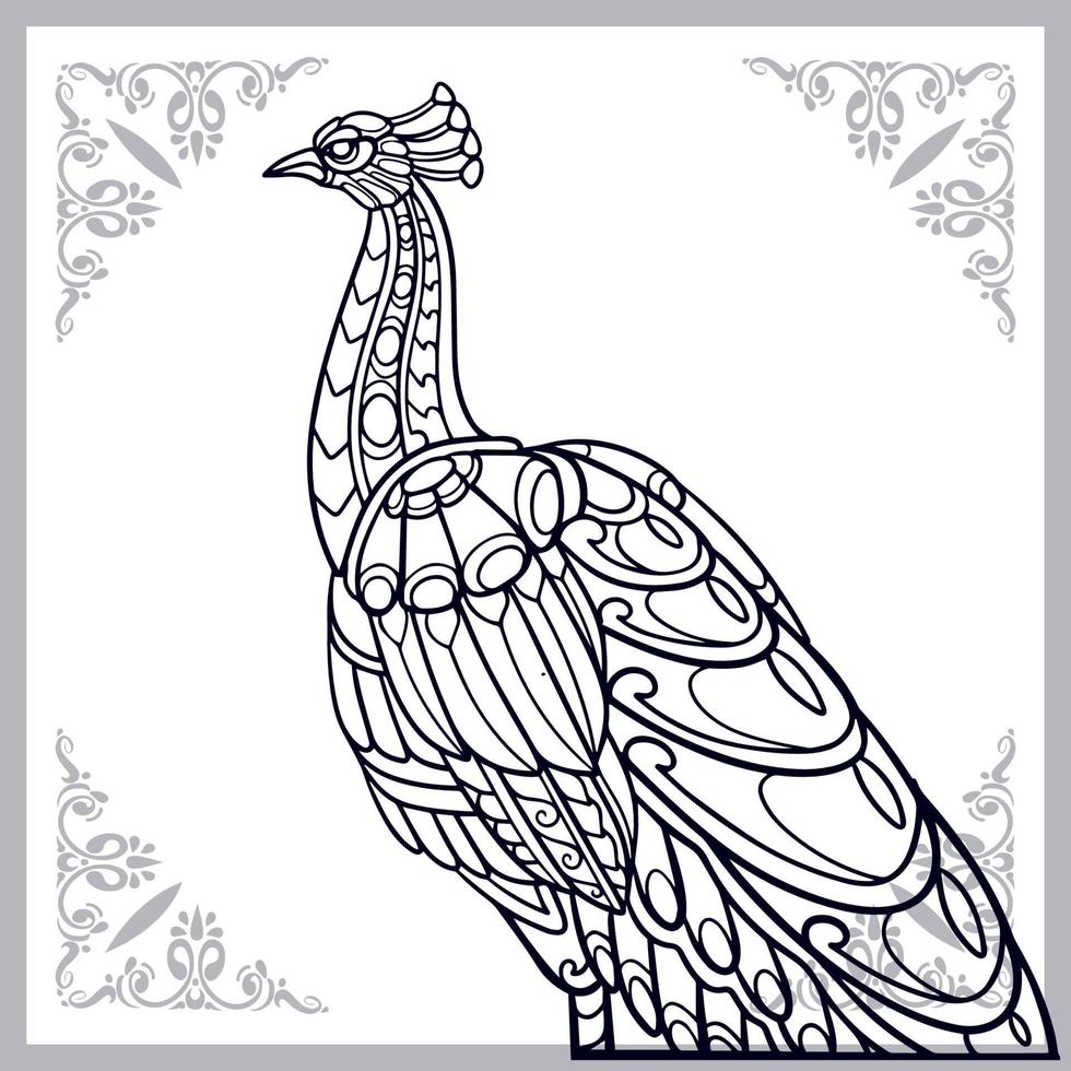 artes de mandala de pássaro de pavão isoladas no fundo branco vetor