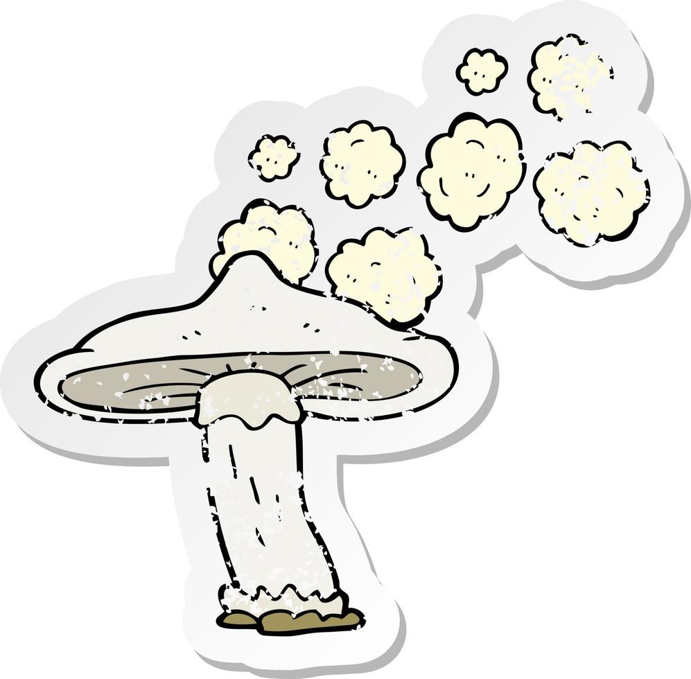 adesivo retrô angustiado de um cogumelo de desenho animado vetor
