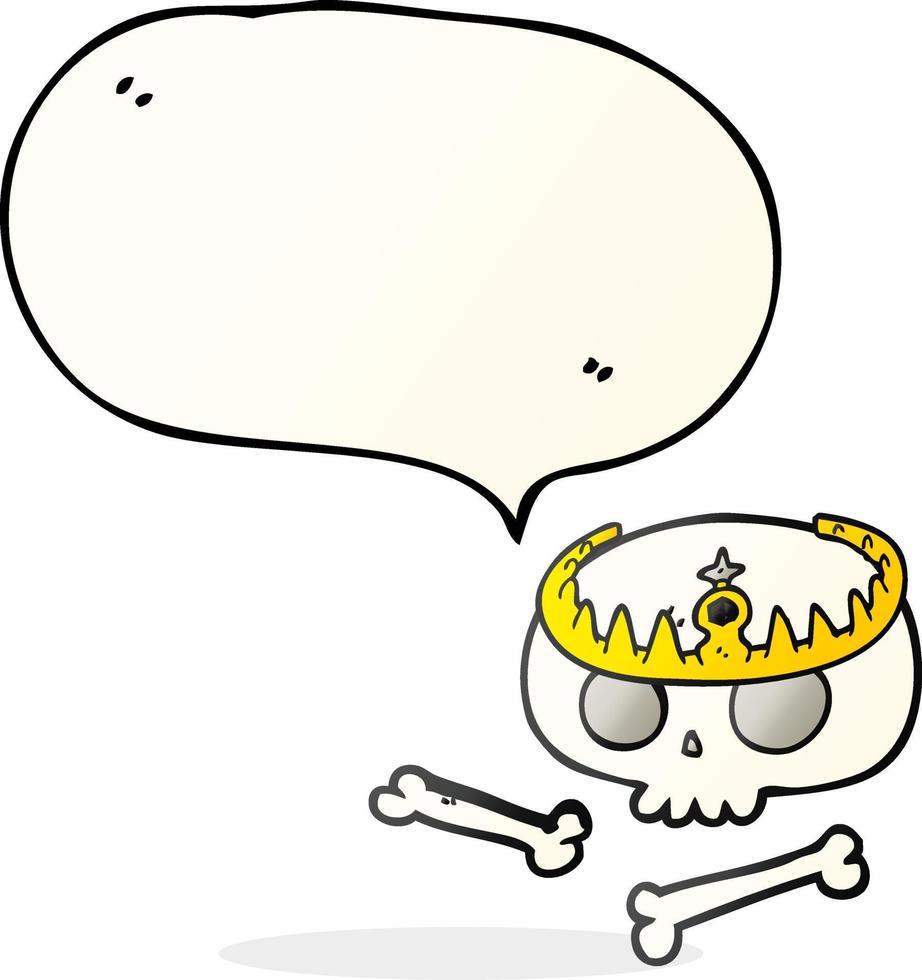crânio de desenho animado de bolha de fala desenhada à mão livre usando tiara vetor