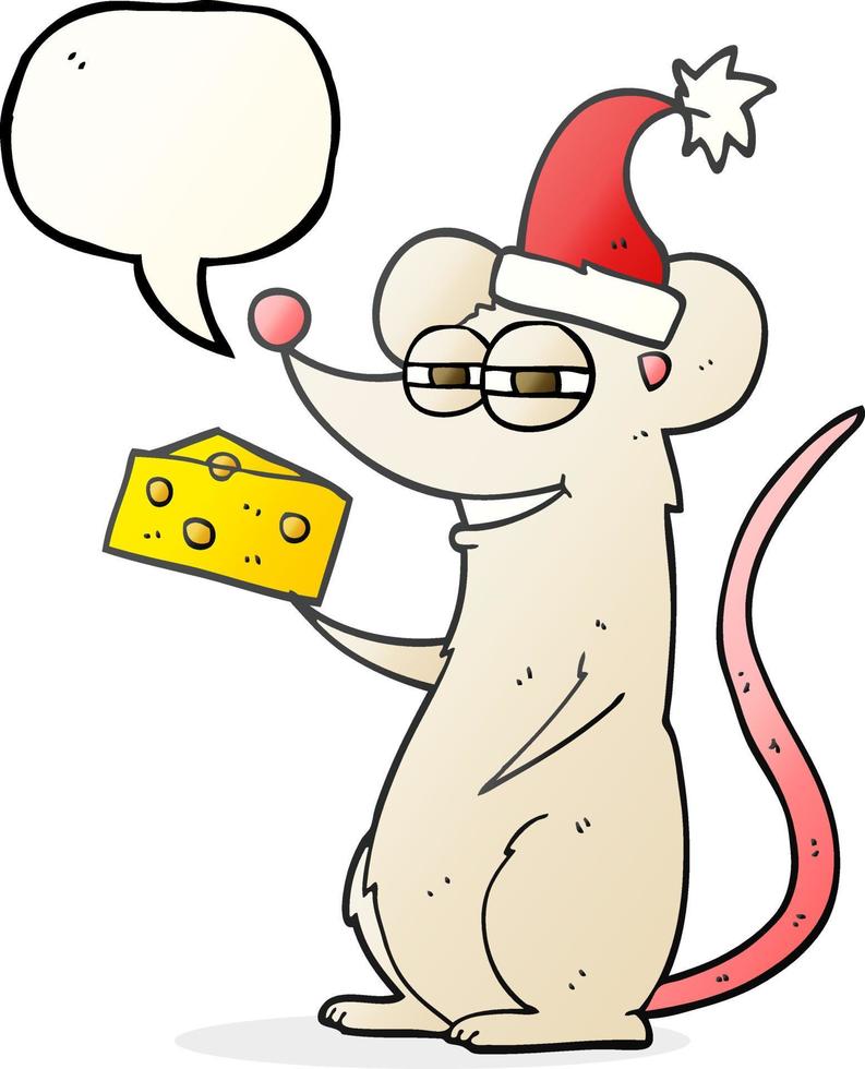 mouse de natal de desenho animado de bolha de fala desenhada à mão livre vetor