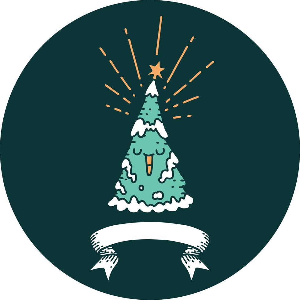 ícone de uma árvore de natal feliz estilo tatuagem vetor