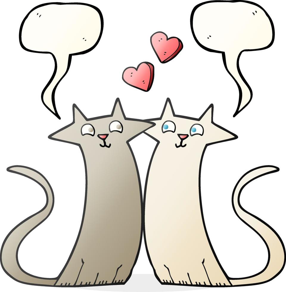gatos de desenho animado de bolha de fala desenhada à mão livre apaixonados vetor